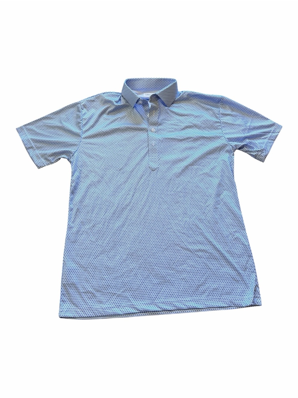 Collars & Co Semi Spread Collar Polo Shirt Turbo GT White Blue Geometric Medium - Picture 2 of 8